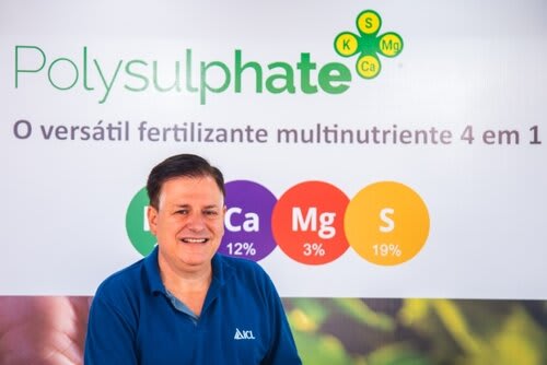 Fábio Vale da ICL trouxe à feira o POLYSULPHATE. Foto Jackson Ciceri/ExpoRevista.